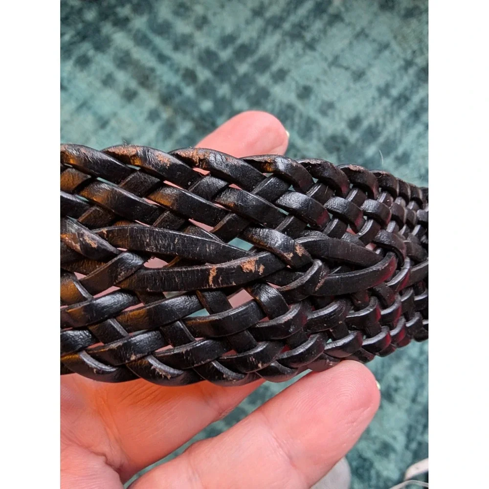 Dockers Mens Black Braided Belt Silver Buckle Faux Leather 1X 35040